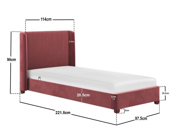 FLAIR ALMA SINGLE UPHOLSTERED BED WITH WINGED HEADBOARD