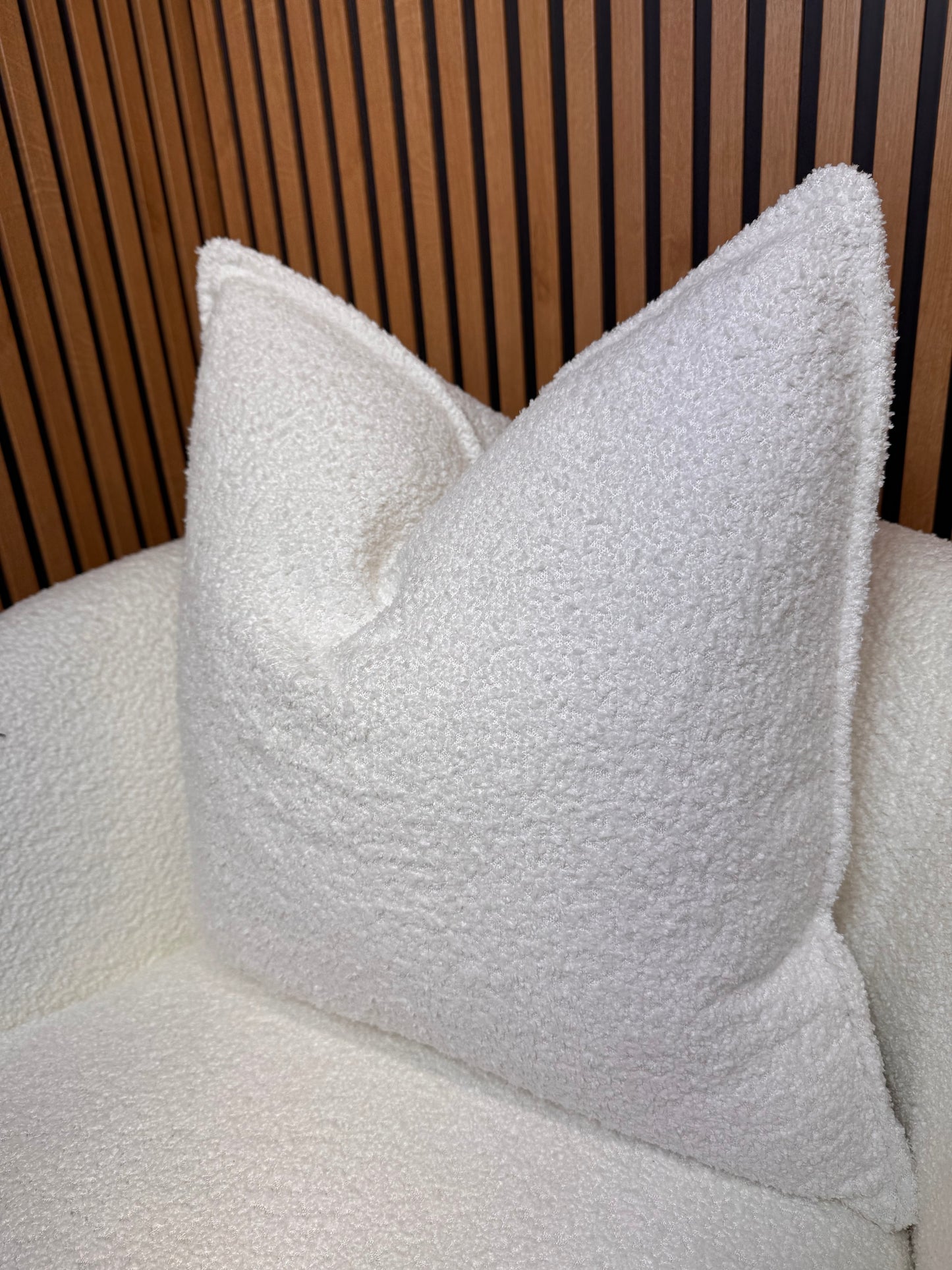 White boucle cushion