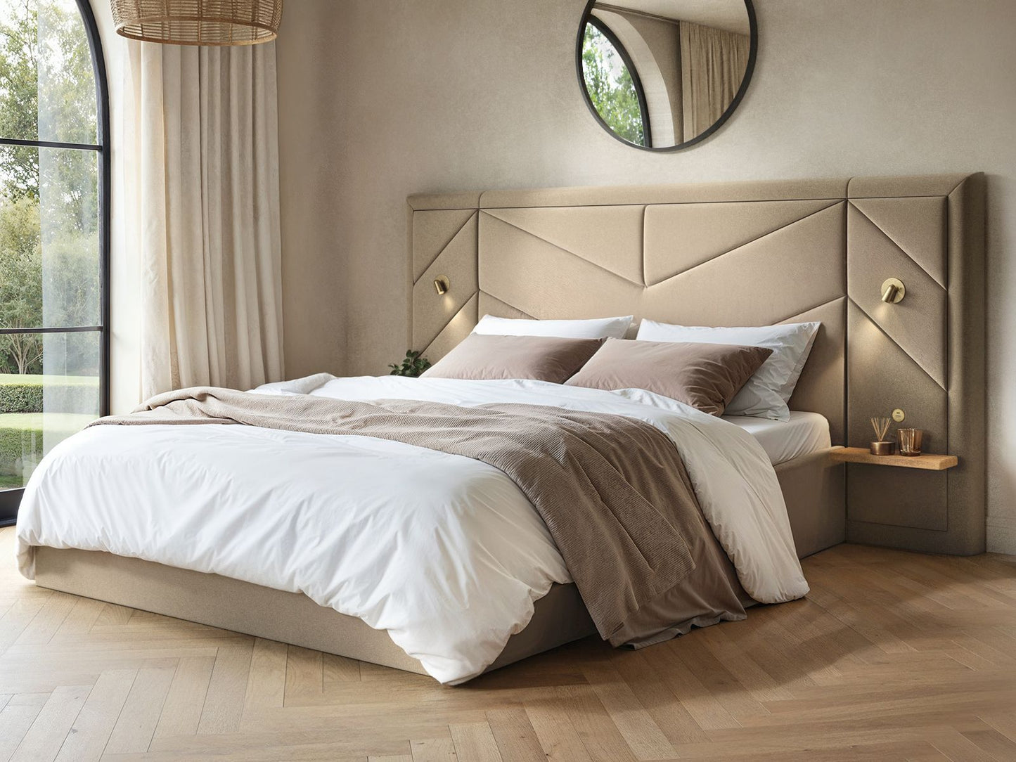 FLAIR ALICE HOTEL OTTOMAN BED WITH USB GOLD LIGHTS BEIGE VELVET