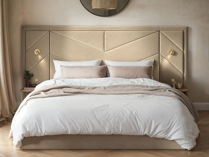 FLAIR ALICE HOTEL OTTOMAN BED WITH USB GOLD LIGHTS BEIGE VELVET