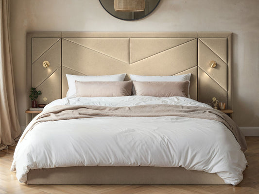 FLAIR ALICE HOTEL OTTOMAN BED WITH USB GOLD LIGHTS BEIGE VELVET