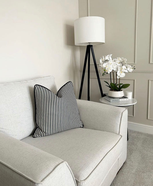 Black and cream pin striped linen like cushion